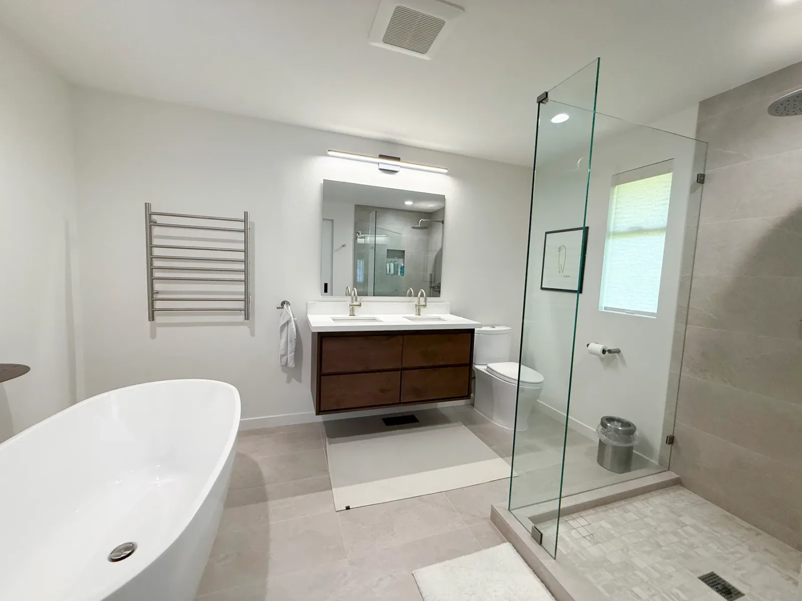 Finished primary bathroom in Bellevue, WA, vanity view