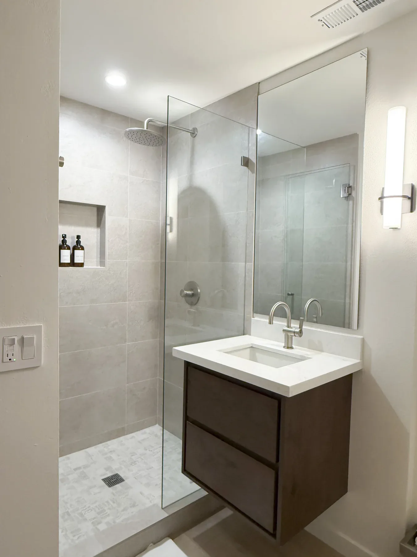 Completed lower-floor bathroom in the Bellevue remodel