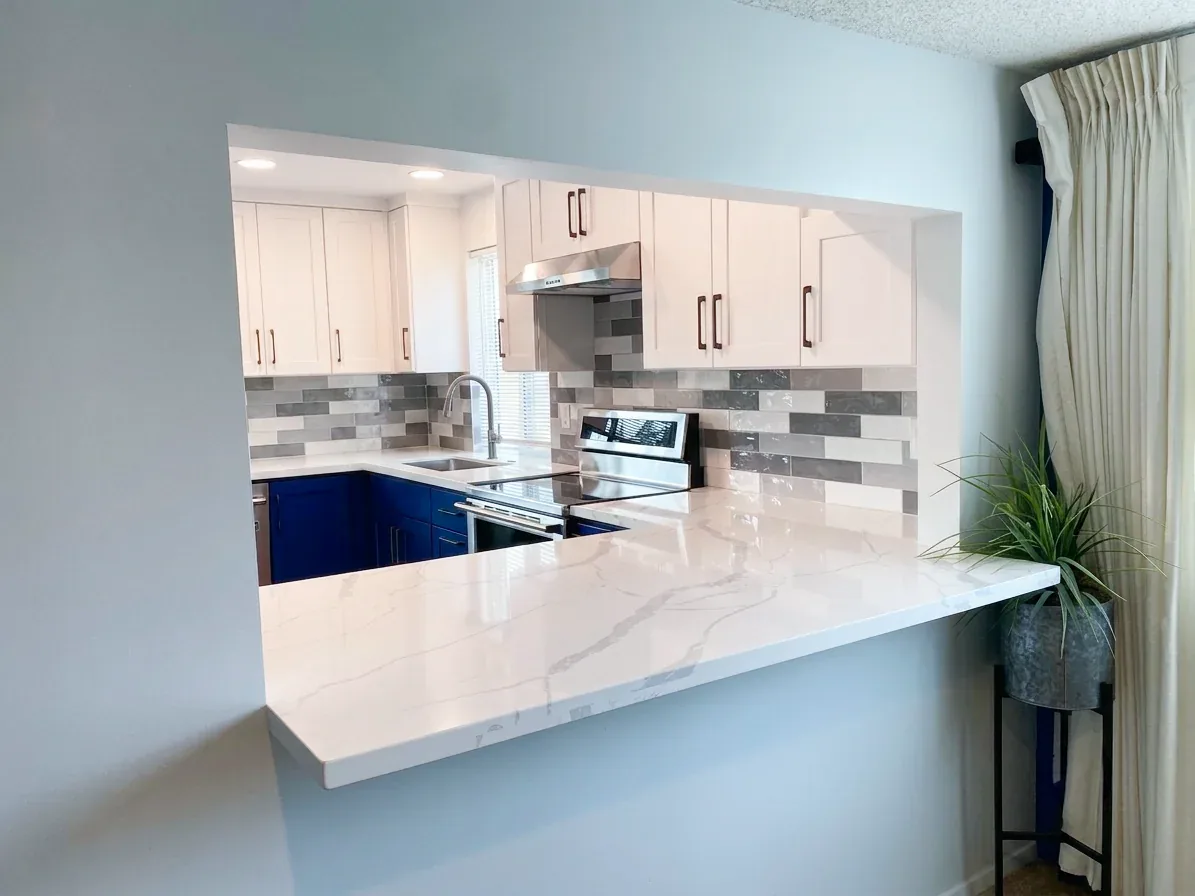 New kitchen pass-through opening toward the family room