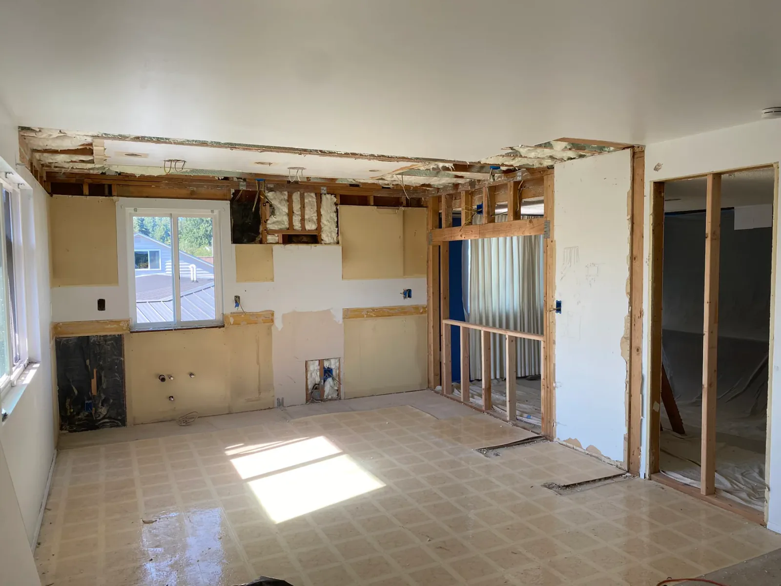 Construction in progress during the Kirkland kitchen remodel