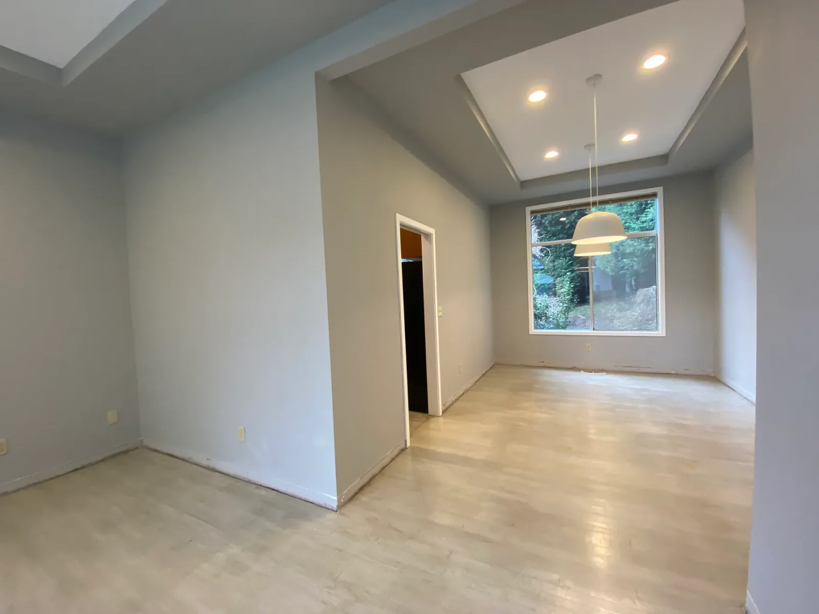 Finished kitchen and living area in Kirkland, WA