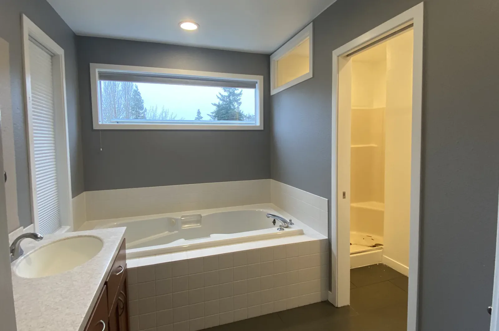 Before view of the primary bathroom in Kirkland, WA
