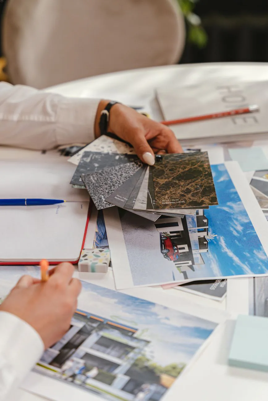 Homeowner reviewing material selections for remodel